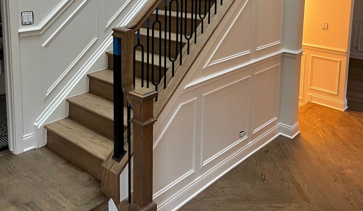 stairs with wooden treads and handrails