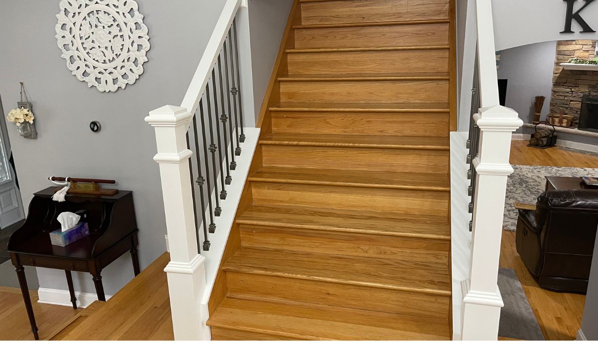 wooden stair railings inside a home