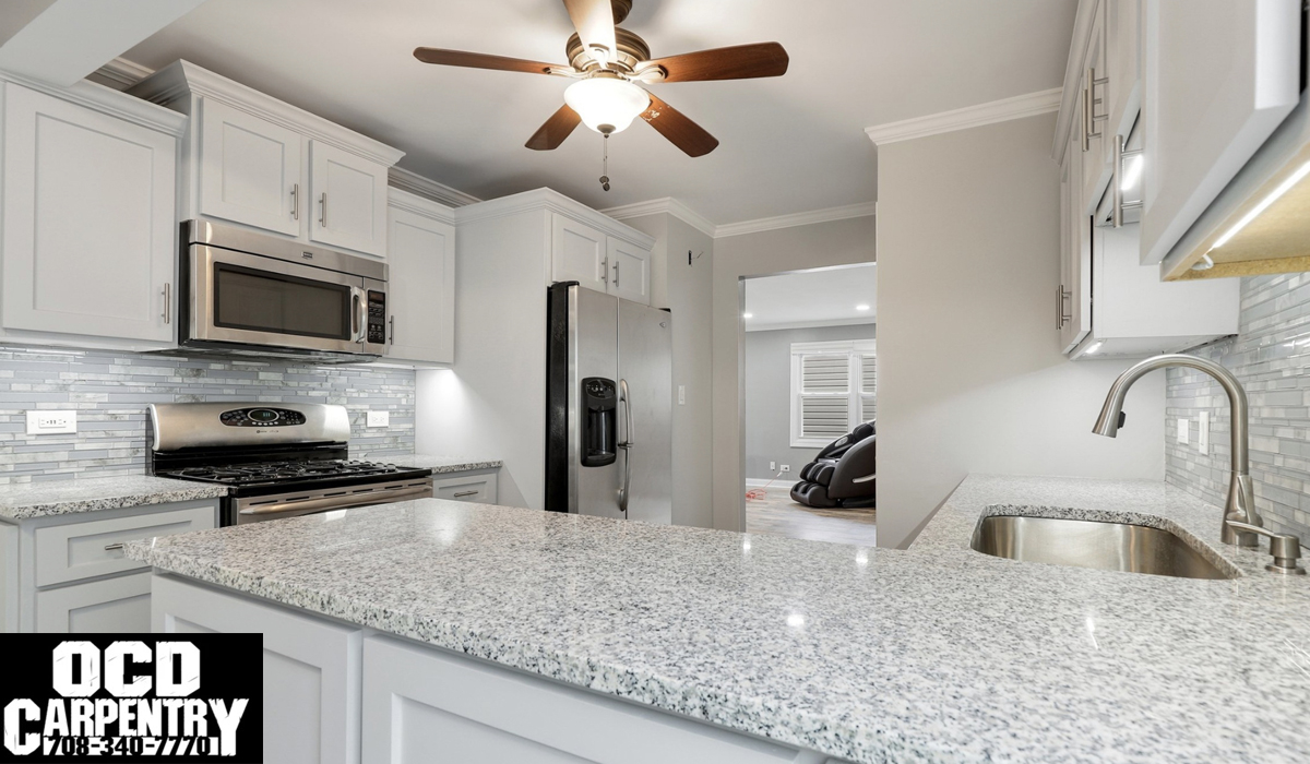 Custom Kitchen Design Services: modern kitchen with hite granite counterops